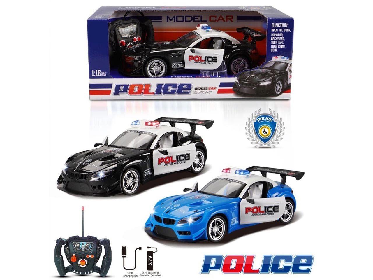 Policijski avto na daljinsko upravljanje, luči, odpirajoča vrata 2
