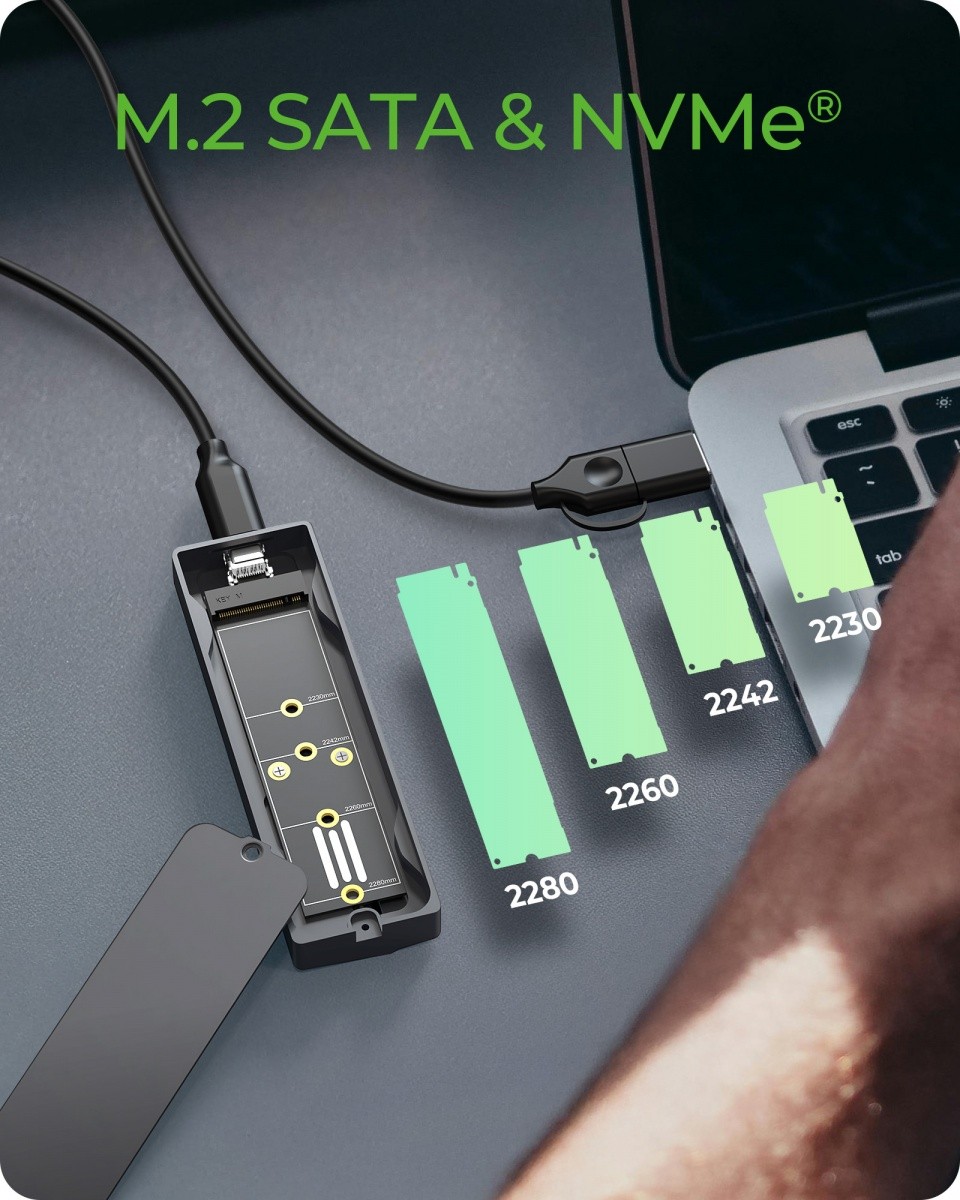 Zunanja M.2 NVMe in SATA SSD enota, USB 3.2 Gen 2 3