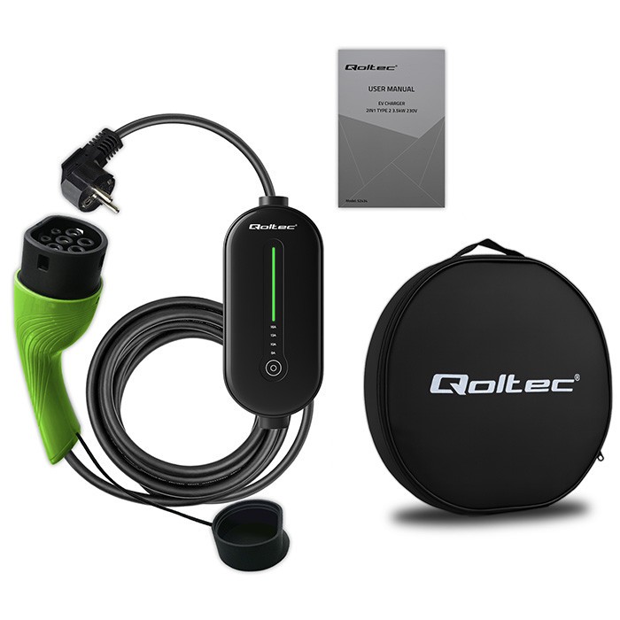 Qoltec polnilnik EV 2v1 | 3.5kW | 230V | LCD | LED | 5m 7