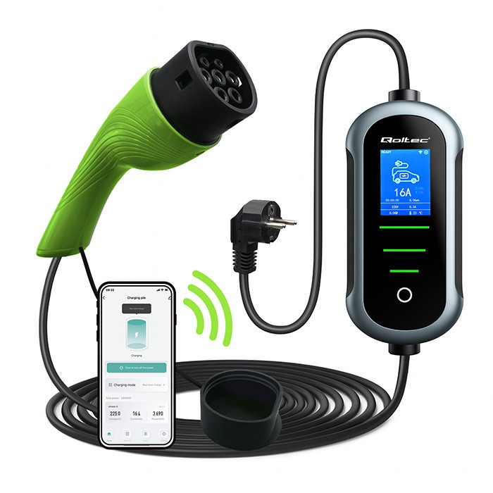 Mobilni polnilnik EV Tip 2, 3.5kW, 230V, Wi-Fi, LCD, 5m