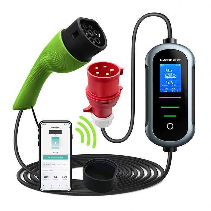 Mobilni polnilnik za EV Tip 2, 22kW, Wi-Fi, LCD