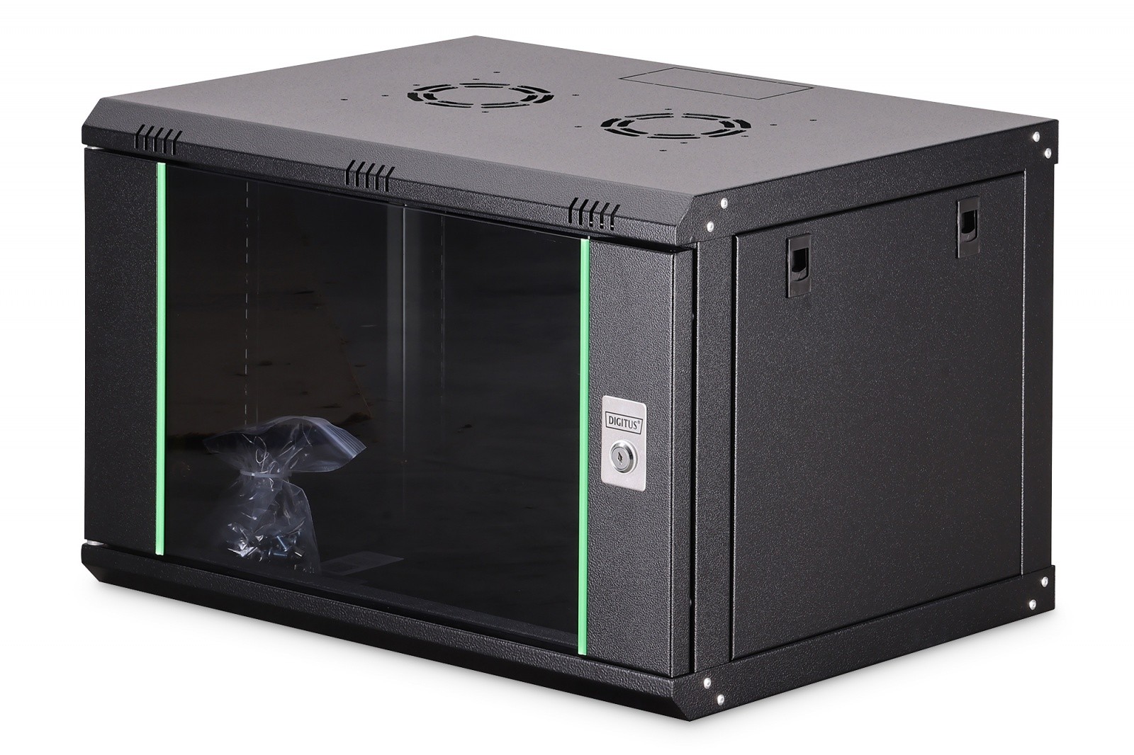 19" mrežna omara Dynamic 7U, 385x600x450mm, steklena vrata, črna