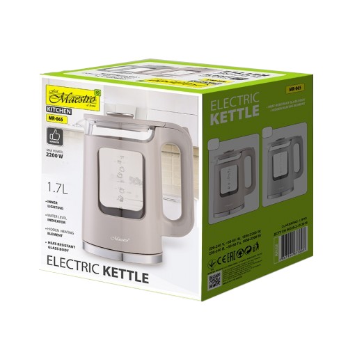 Feel-Maestro MR-065-BEIGE stekleni kuhalnik vode, 1,7l, 2200W, bež 4