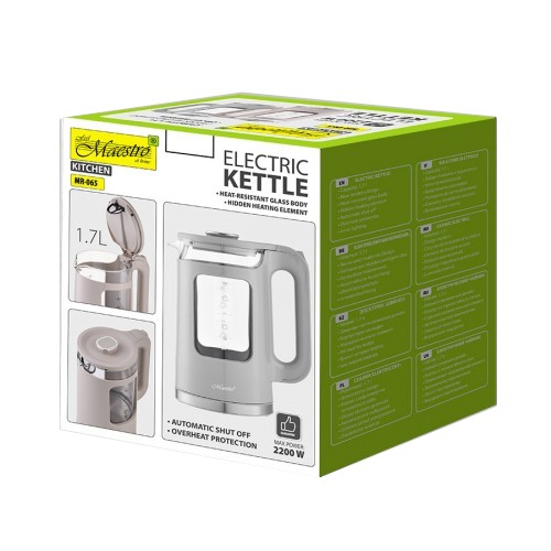 Feel-Maestro MR-065-GREY stekleni kuhalnik vode, 1,7l, 2200W, siv 4