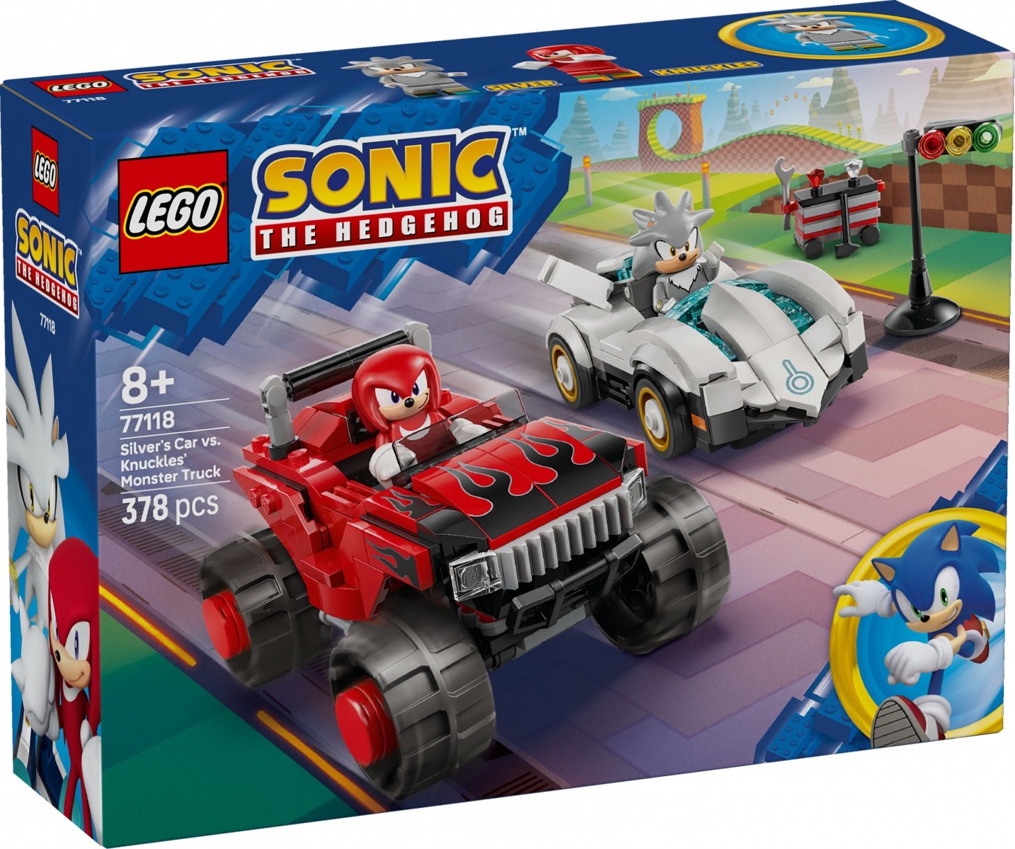 Kocke Sonic 77118 Srebrni Sonic v avtu proti Knucklu v pošastnem tovornjaku