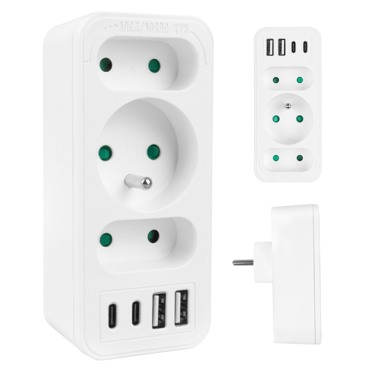 Razdelilec za 3 vtičnice MCE248 F/W z 2xUSB-A in 2xUSB-C, bel