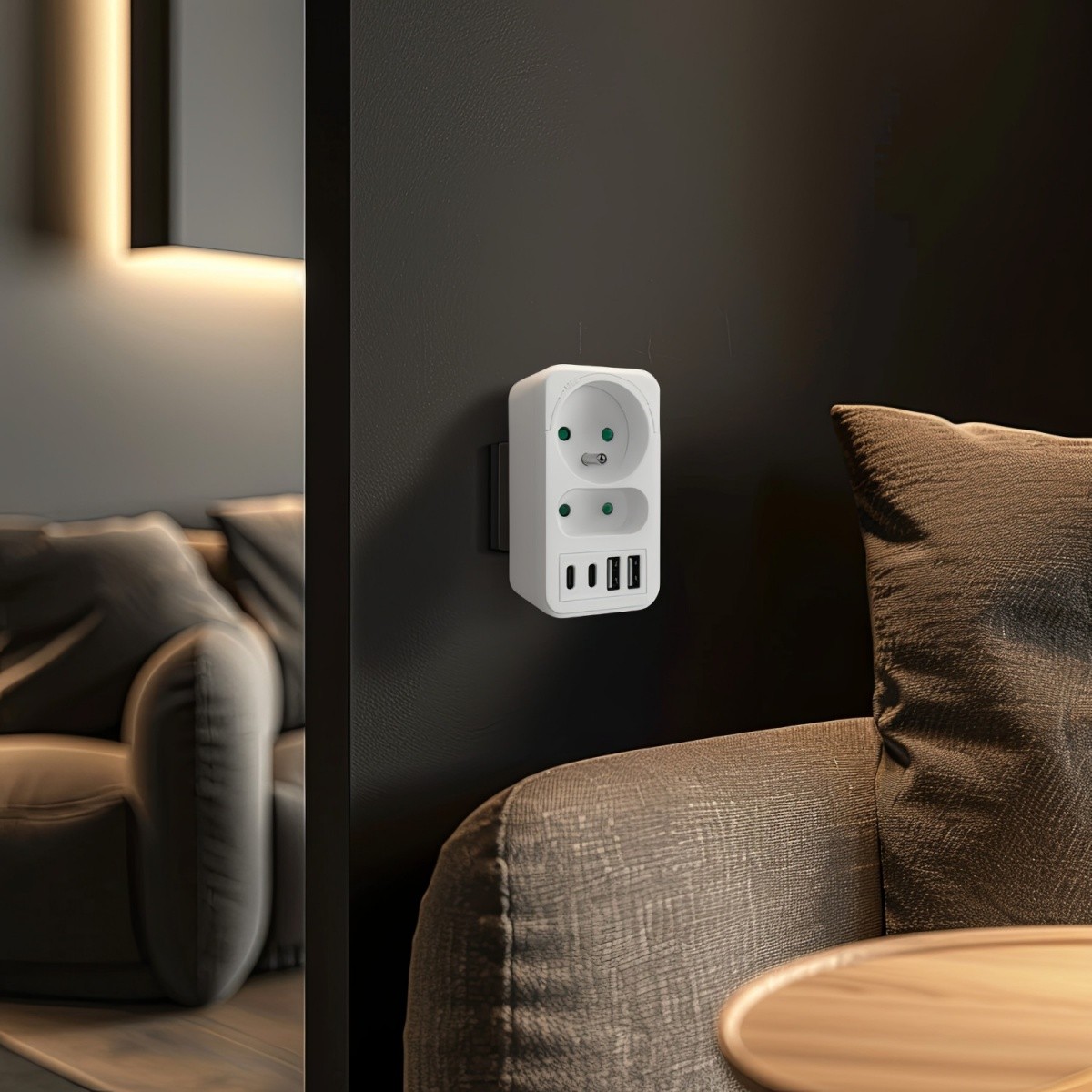 Razdelilec za 2 vtičnici MCE249 F/W z 2xUSB-A in 2xUSB-C, bel 3