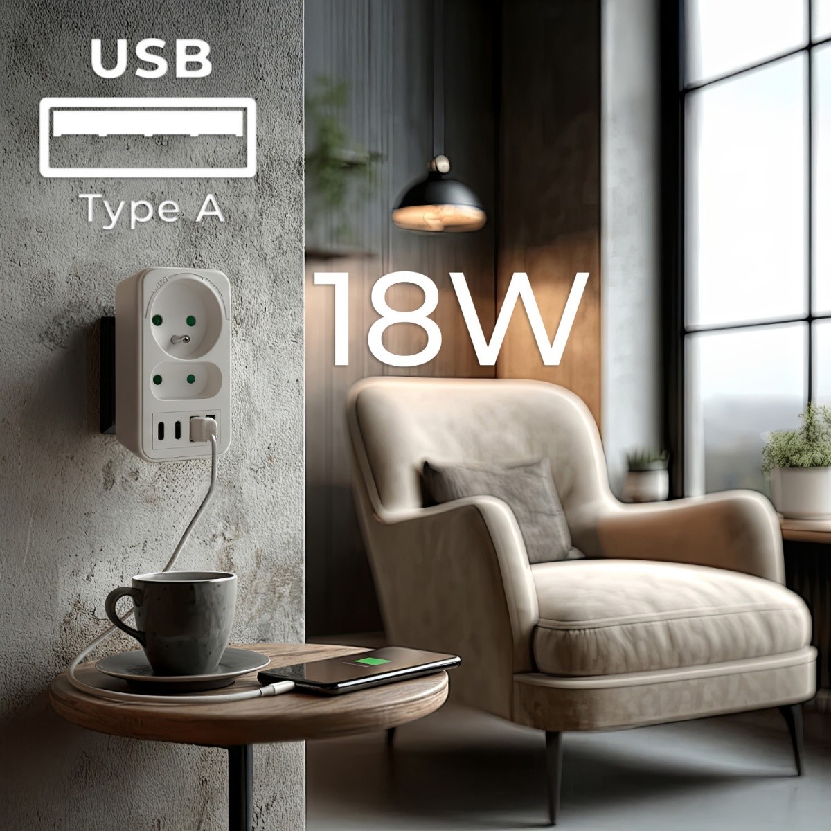 Razdelilec za 2 vtičnici MCE249 F/W z 2xUSB-A in 2xUSB-C, bel 5