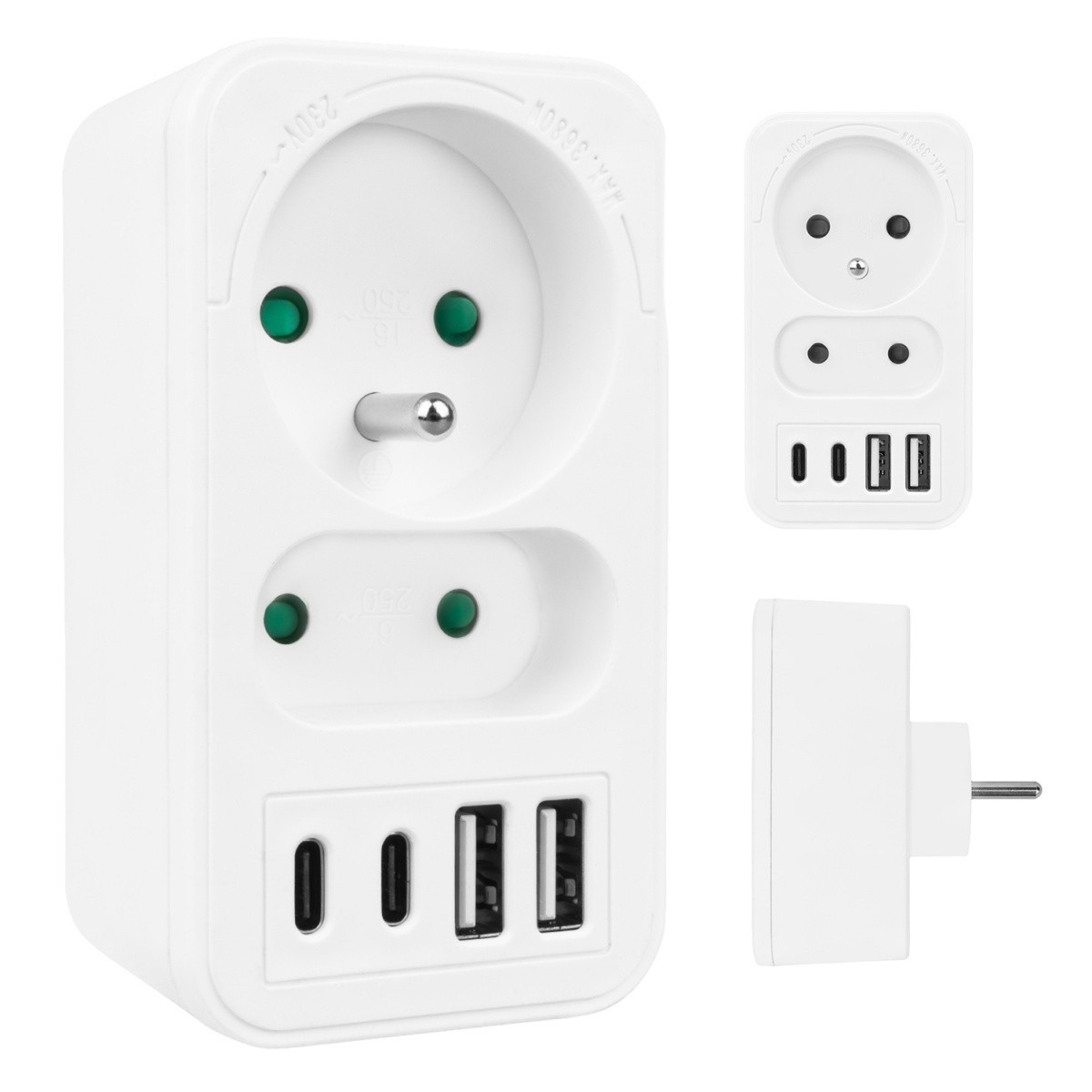 Razdelilec za 2 vtičnici MCE249 F/W z 2xUSB-A in 2xUSB-C, bel