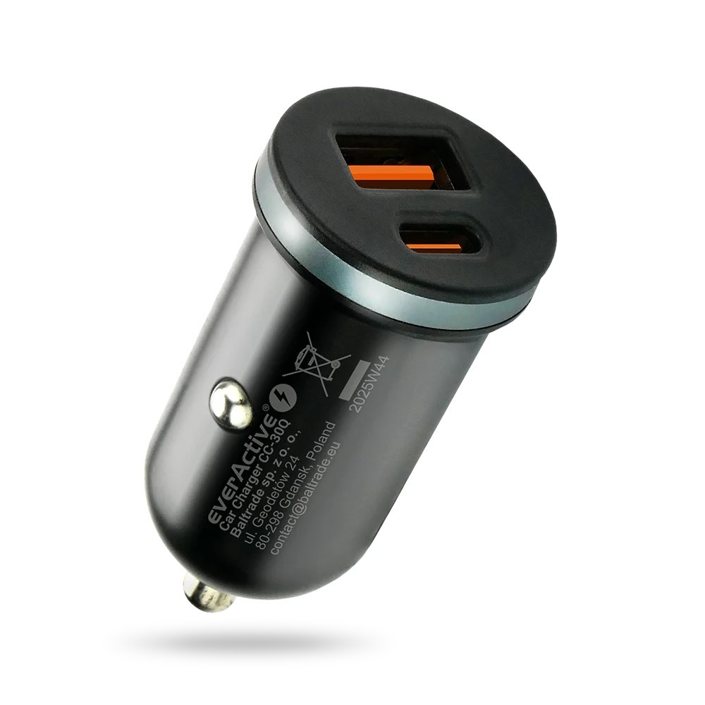 everActive avtomobilski polnilnik QC3.0, 35W, 1x USB + 1x USB-C, črn