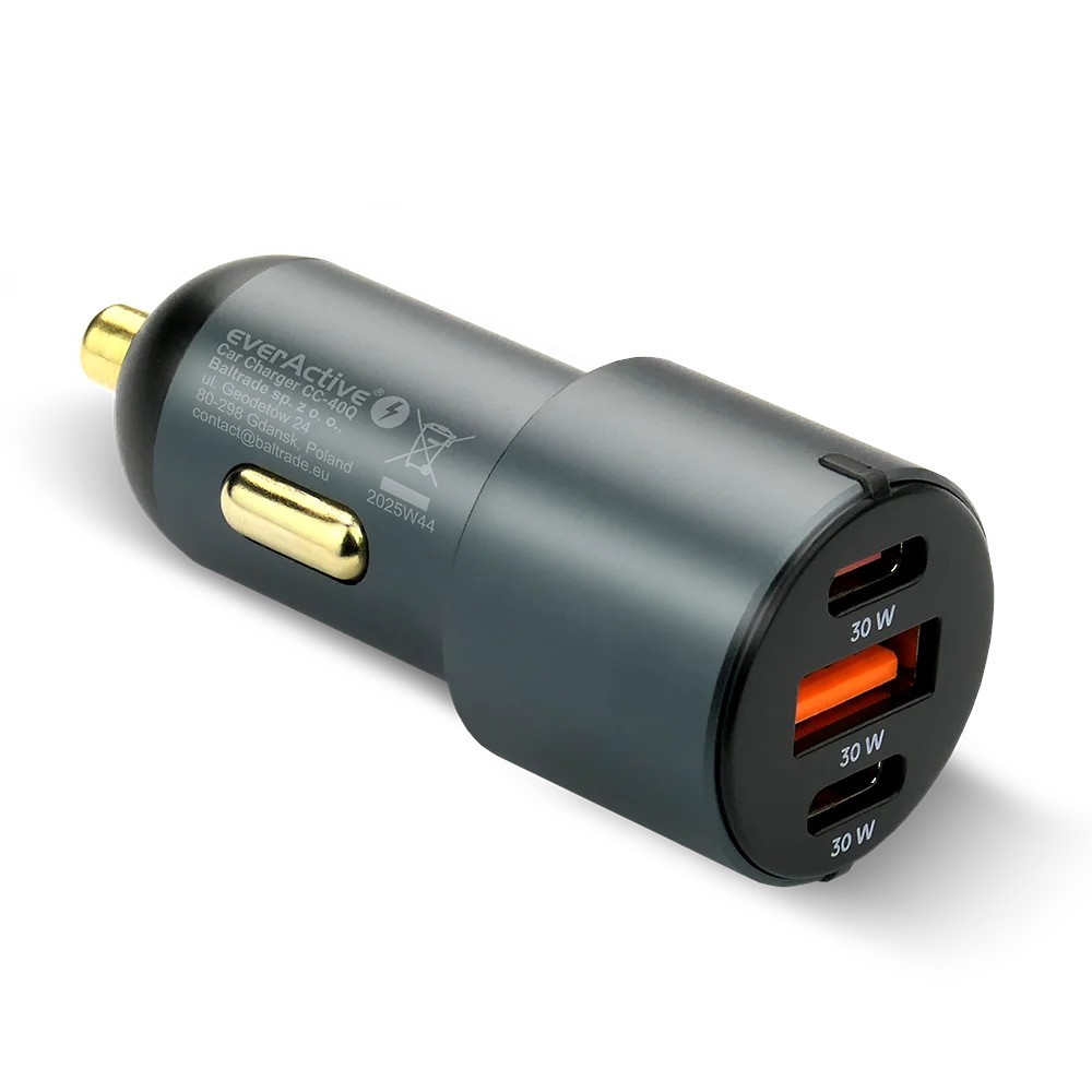 Avto polnilnik everActive CC-40Q, QC3.0, 60W, 1x USB, 2x USB-C PD, črn 2
