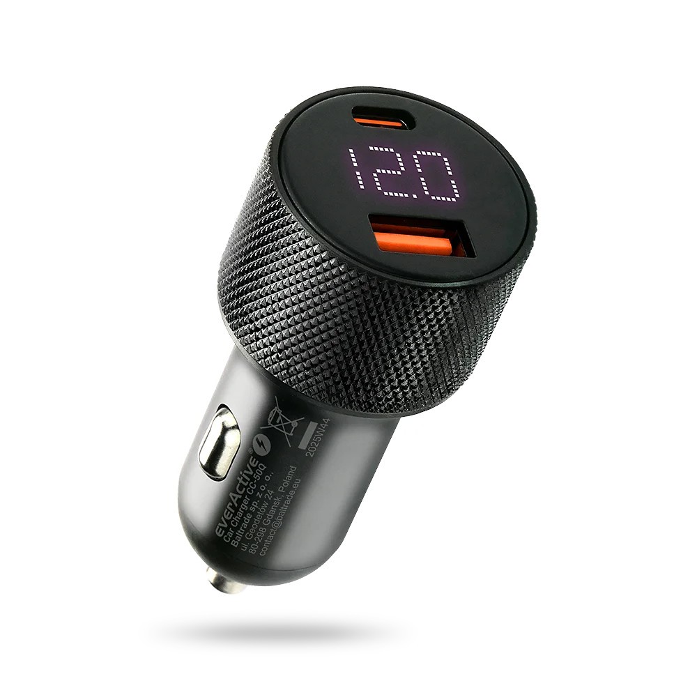 Avtomobilski polnilnik CC-50Q, 75W, Quick Charge 3.0, USB + USB-C PD, črn