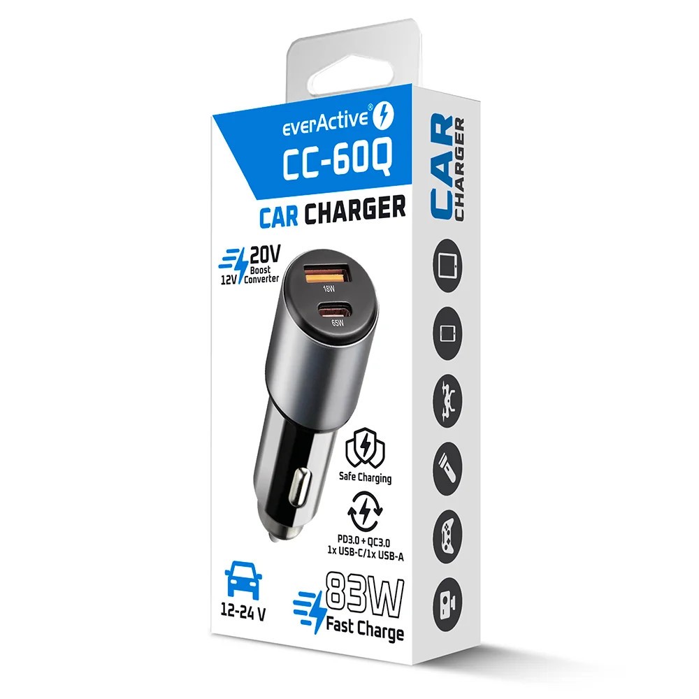 Avtomobilski polnilnik CC-60Q, 83W, Quick Charge 3.0, USB + USB-C PD, črn 6