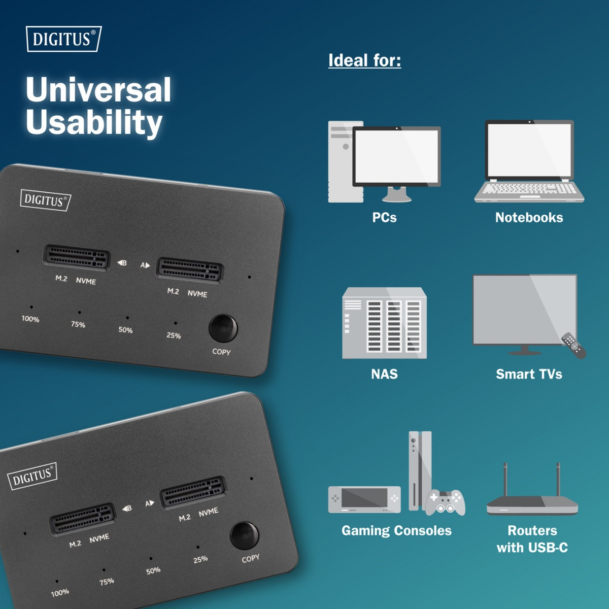 Dockska postaja za SSD M.2 NVMe s kloniranjem | USB-C 10Gbps 6