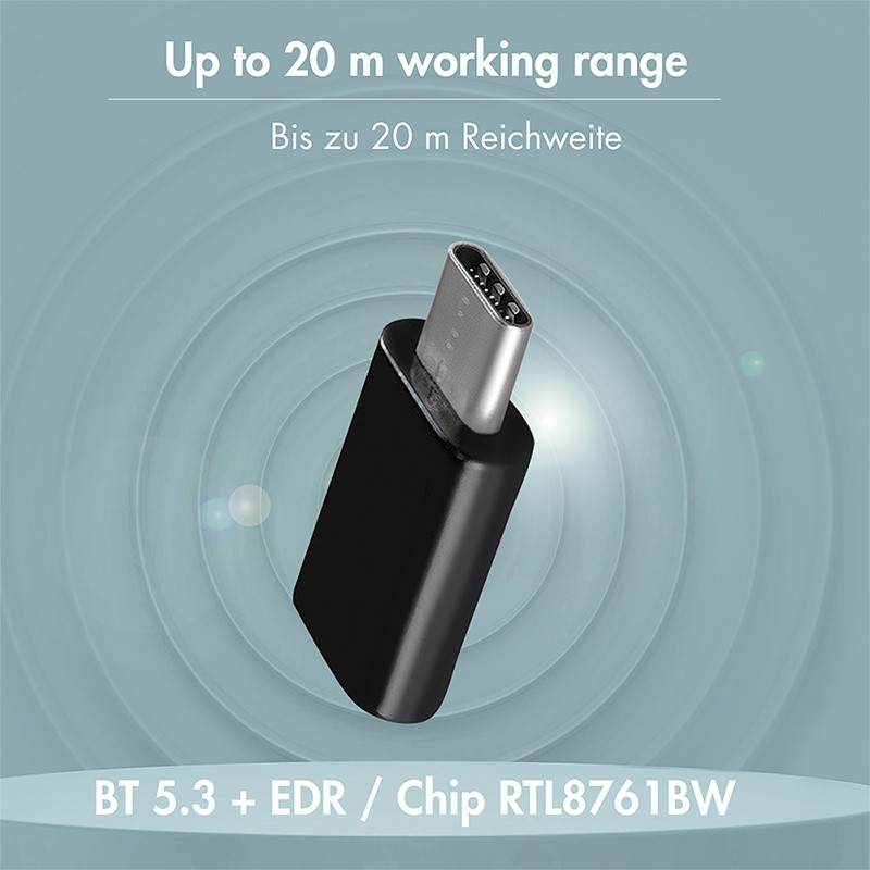 Bluetooth 5.3 adapter, USB-C Gen1, 3Mbps, 20m, črn 6