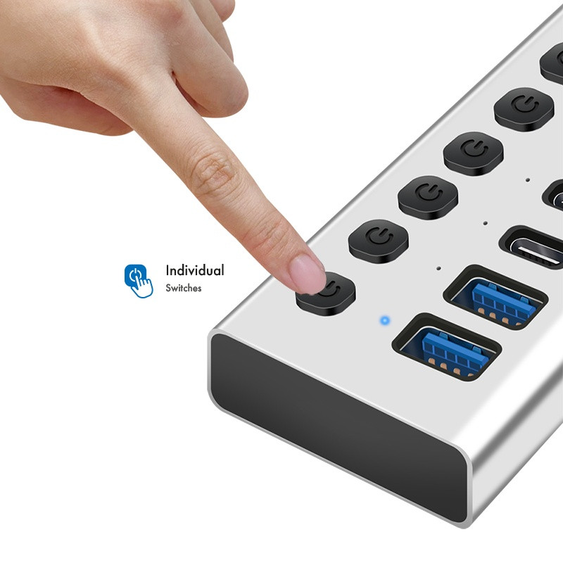 USB Hub 7-portni, USB-A/C, stikalo 6