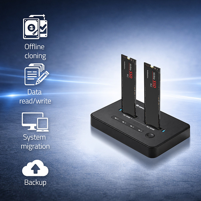 Postaja za M.2 NVMe SSD diske, Dual 2x8TB, kloniranje brez povezave, USB-C, PCIe, 20Gb/s 2