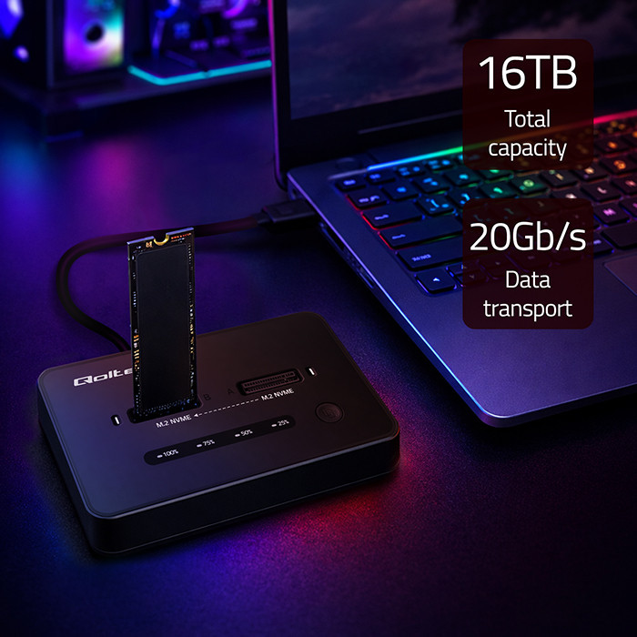 Postaja za M.2 NVMe SSD diske, Dual 2x8TB, kloniranje brez povezave, USB-C, PCIe, 20Gb/s 3