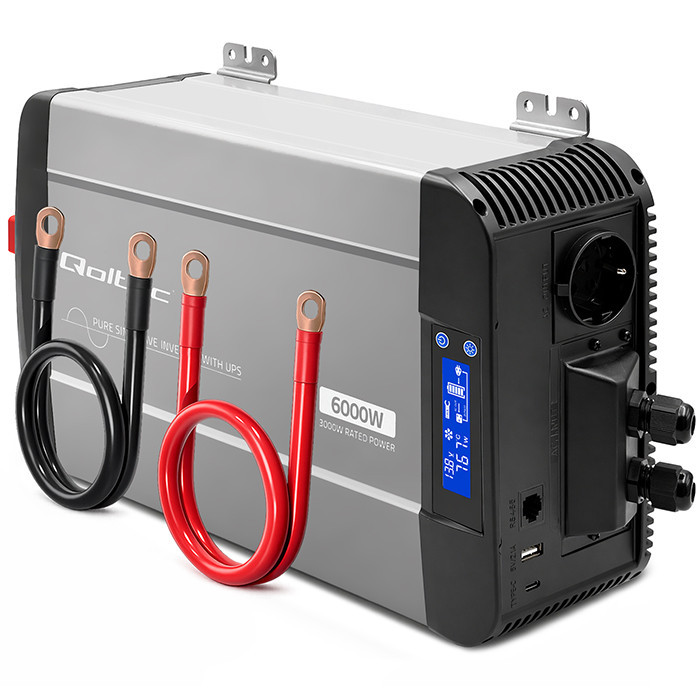 Qoltec pretvornik napetosti Pure Sine Wave 12V na 230V (3000/6000W) z UPS Bypass