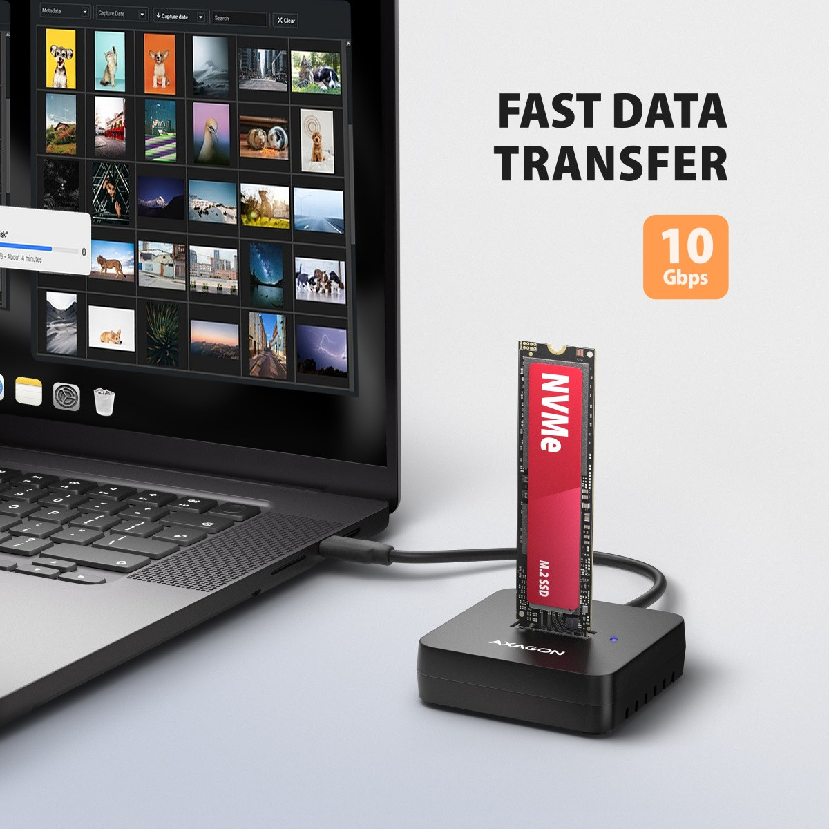 AXAGON ADSA-M2C11L ohišje za NVMe M.2 SSD, USB-C 3.2 Gen 2, 10Gbps 5