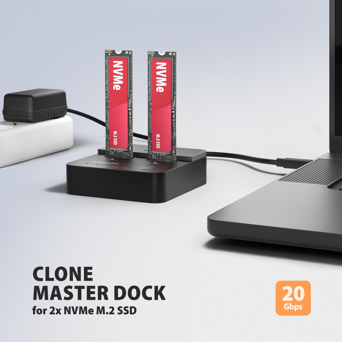 AXAGON ADSA-M2C22L postaja za 2x NVMe M.2 SSD, USB-C 3.2 Gen2x2, 20Gbps 2