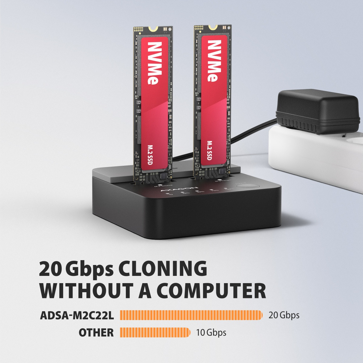 AXAGON ADSA-M2C22L postaja za 2x NVMe M.2 SSD, USB-C 3.2 Gen2x2, 20Gbps 5