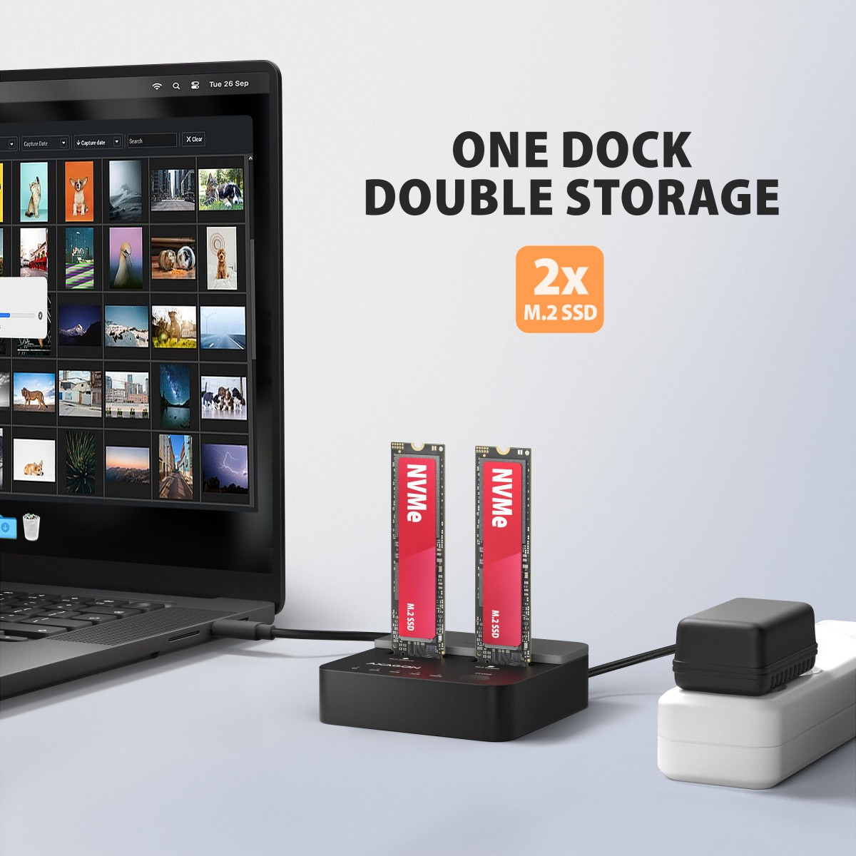 AXAGON ADSA-M2C22L postaja za 2x NVMe M.2 SSD, USB-C 3.2 Gen2x2, 20Gbps 8