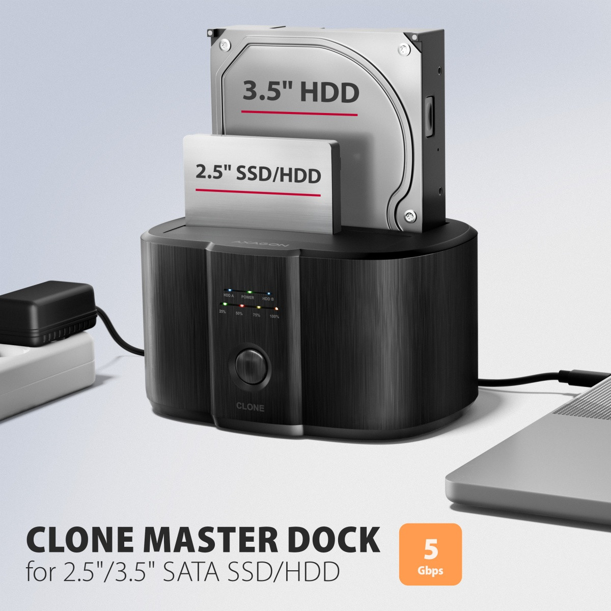 AXAGON ADSA-SC Docking Station - 2x SATA 6G, USB 3.2 Gen 1, CLONE 2