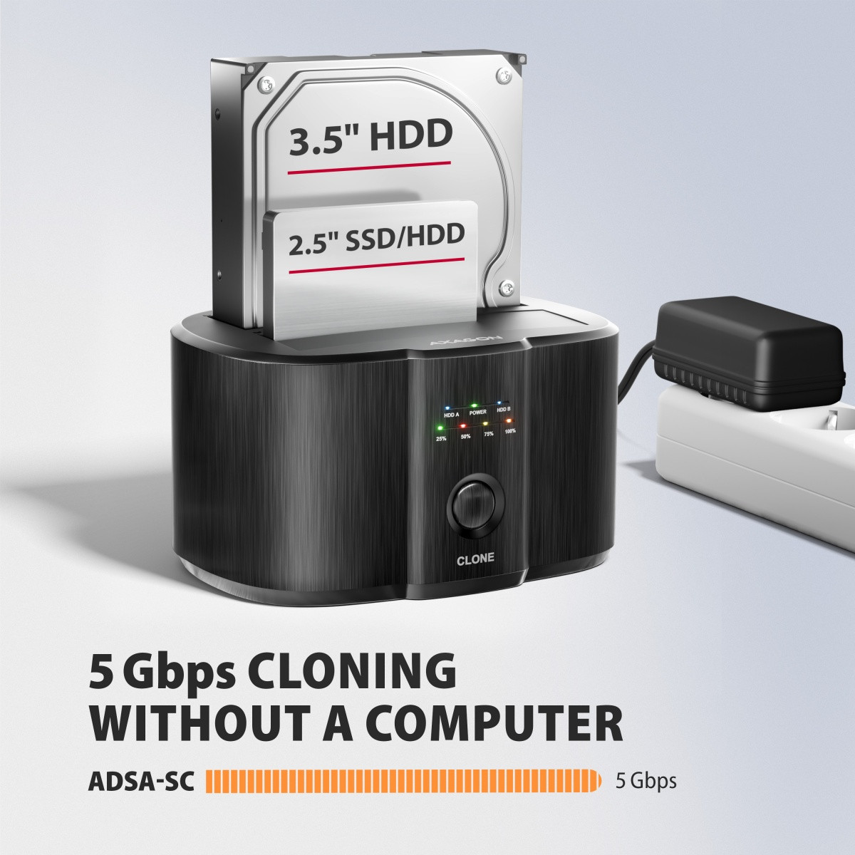 AXAGON ADSA-SC Docking Station - 2x SATA 6G, USB 3.2 Gen 1, CLONE 5