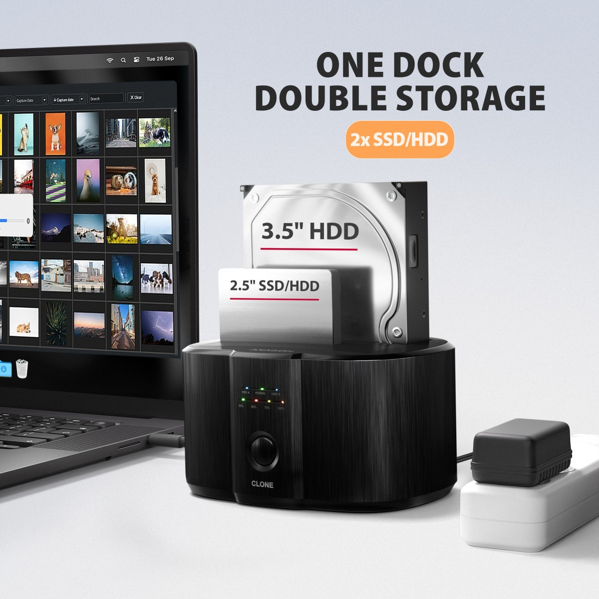 AXAGON ADSA-SC Docking Station - 2x SATA 6G, USB 3.2 Gen 1, CLONE 7