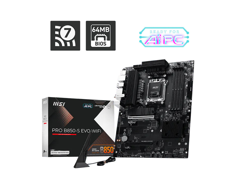 MSI PRO B850-S EVO WIFI matična ploča (AM5, 4xDDR5, ATX)
