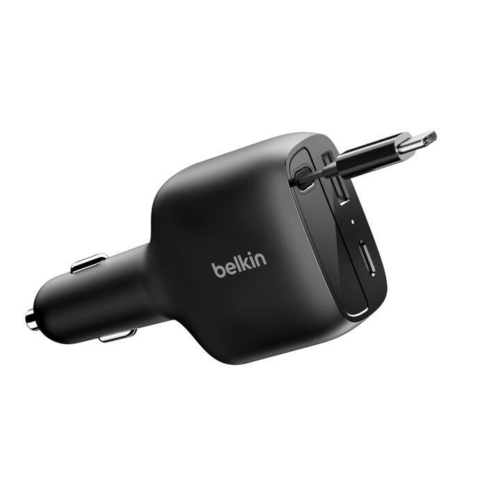 Belkin polnilnik s kablom 75W, 3xUSB-C, črn