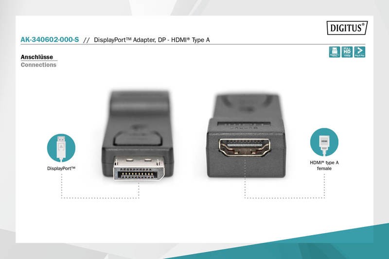 Adapter Displayport na HDMI, Full HD 1080p pri 60Hz, črn 5