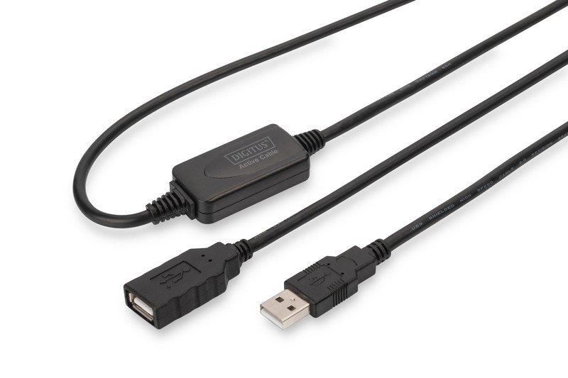 Aktivni USB 2.0 podaljšek 10m, črn