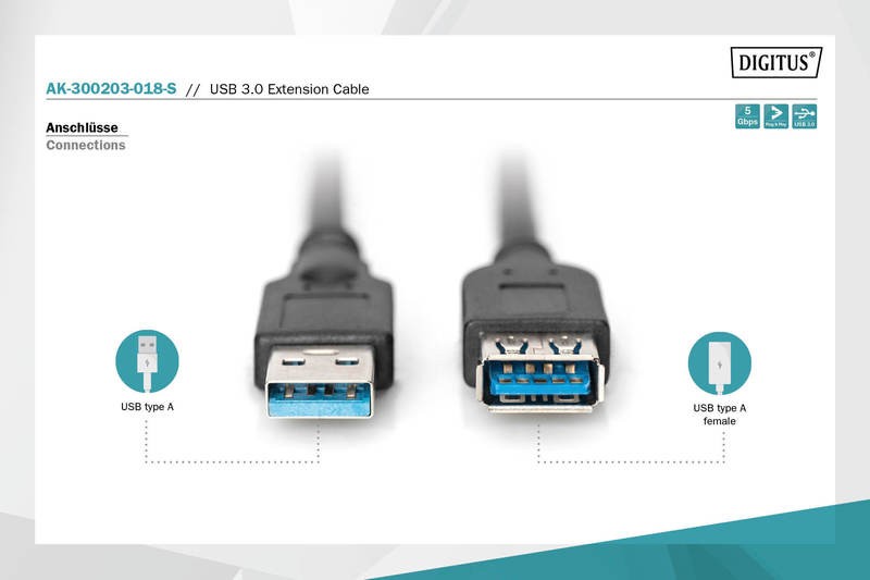 USB 3.1 podaljševalni kabel A/A, 1.8m, črn 3