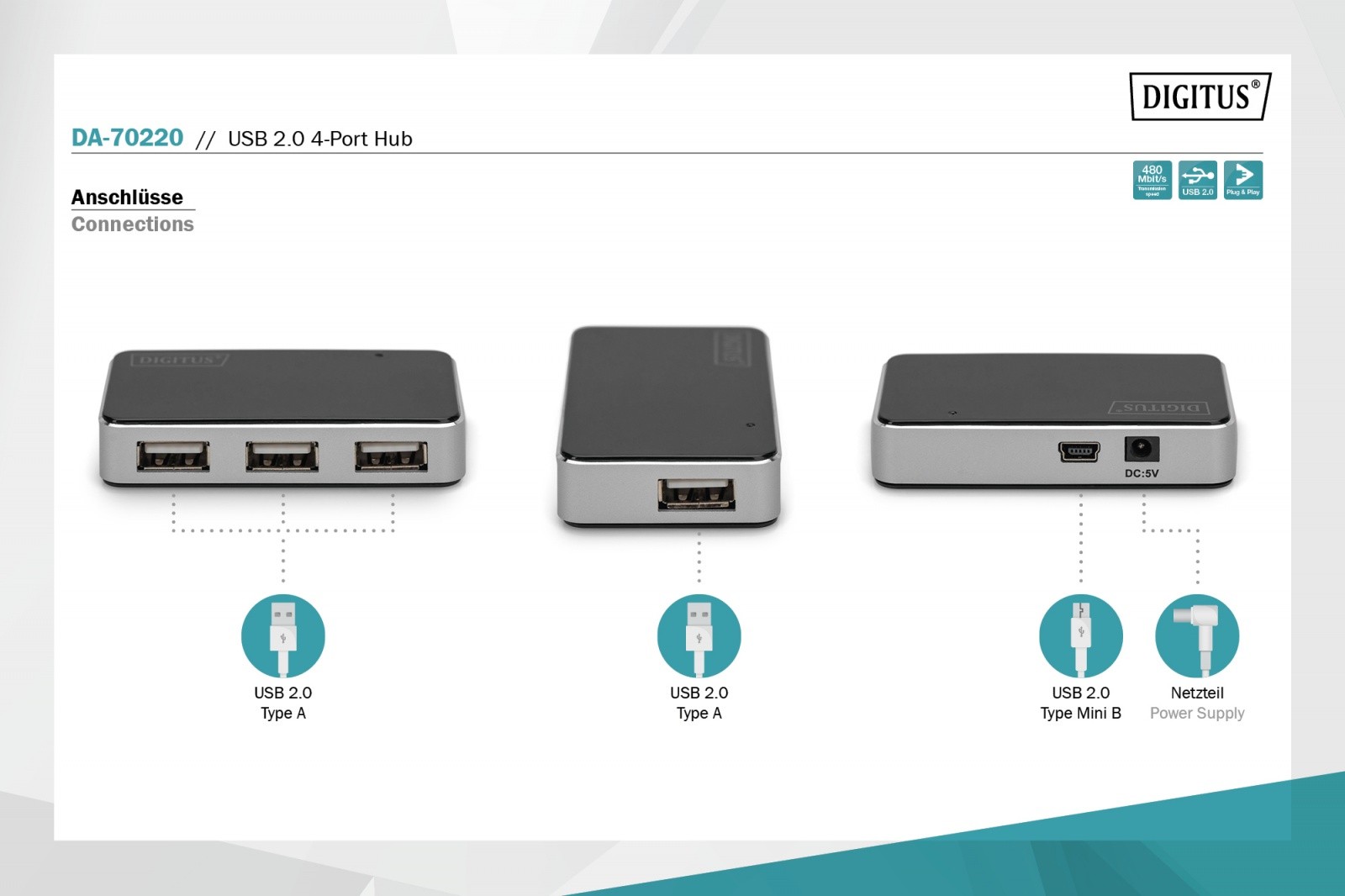4-portni USB 2.0 HUB, aktiven, črno-srebrn 7
