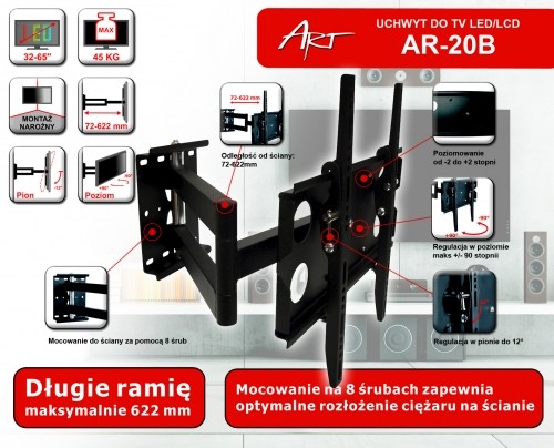 Stenski nosilec za LCD TV/monitor 32-65" 45kg 3