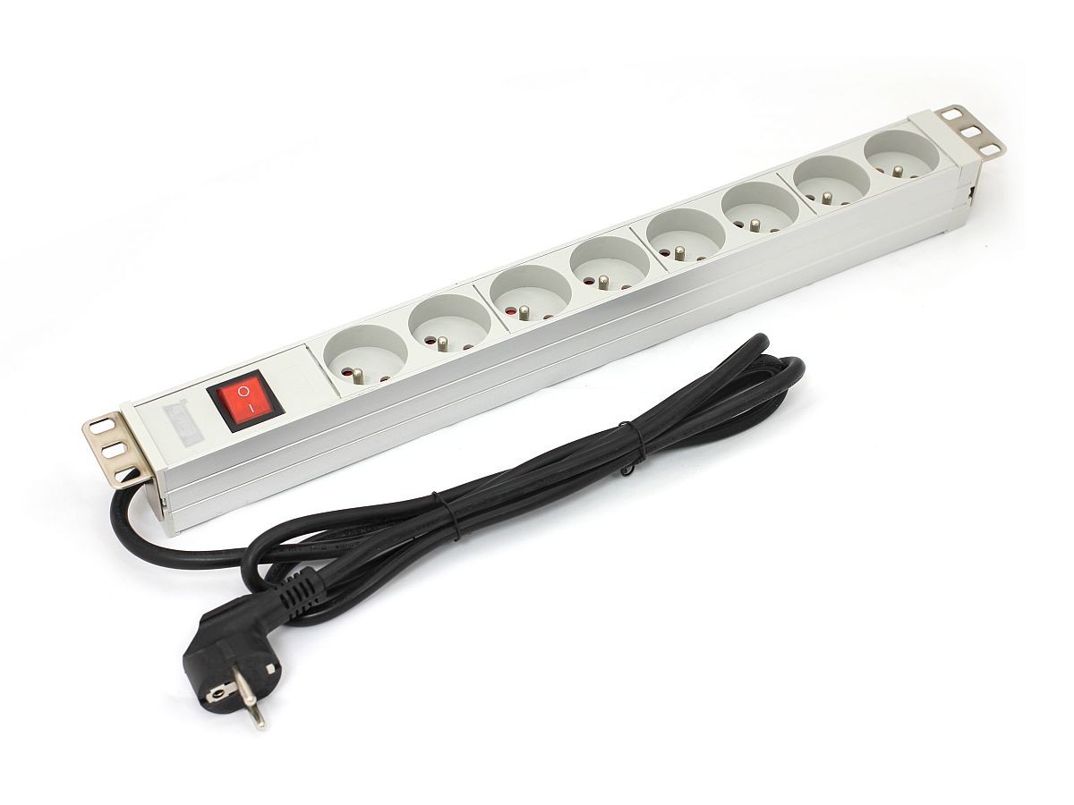 Distribucijski blok za omare 19" RACK, 8x Tip E, 1.8m, Aluminijast