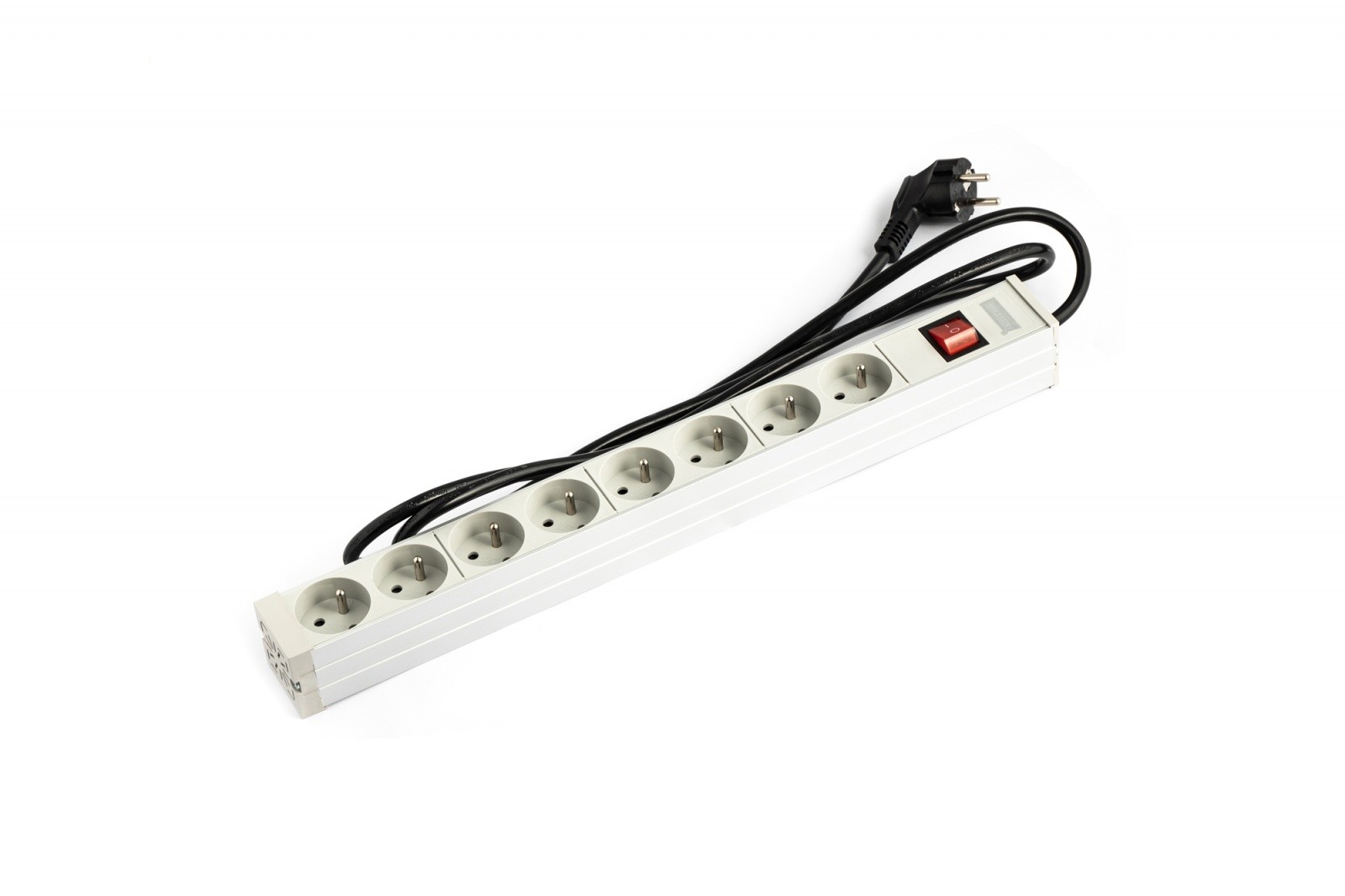 Distribucijski blok za omare 19" RACK, 8x Tip E, 1.8m, Aluminijast 2