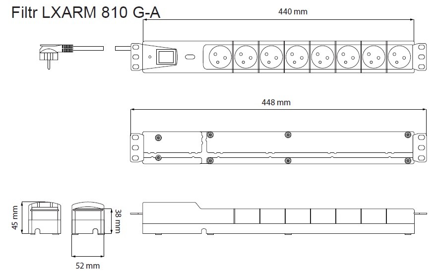 Razdelilnik LXARM 810, 3L, PDU, 1.5m, črn 2