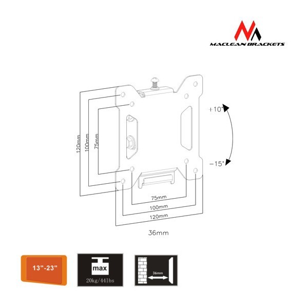 Nosilec za TV/monitor 13-27" MC-596, črn, 20kg 2