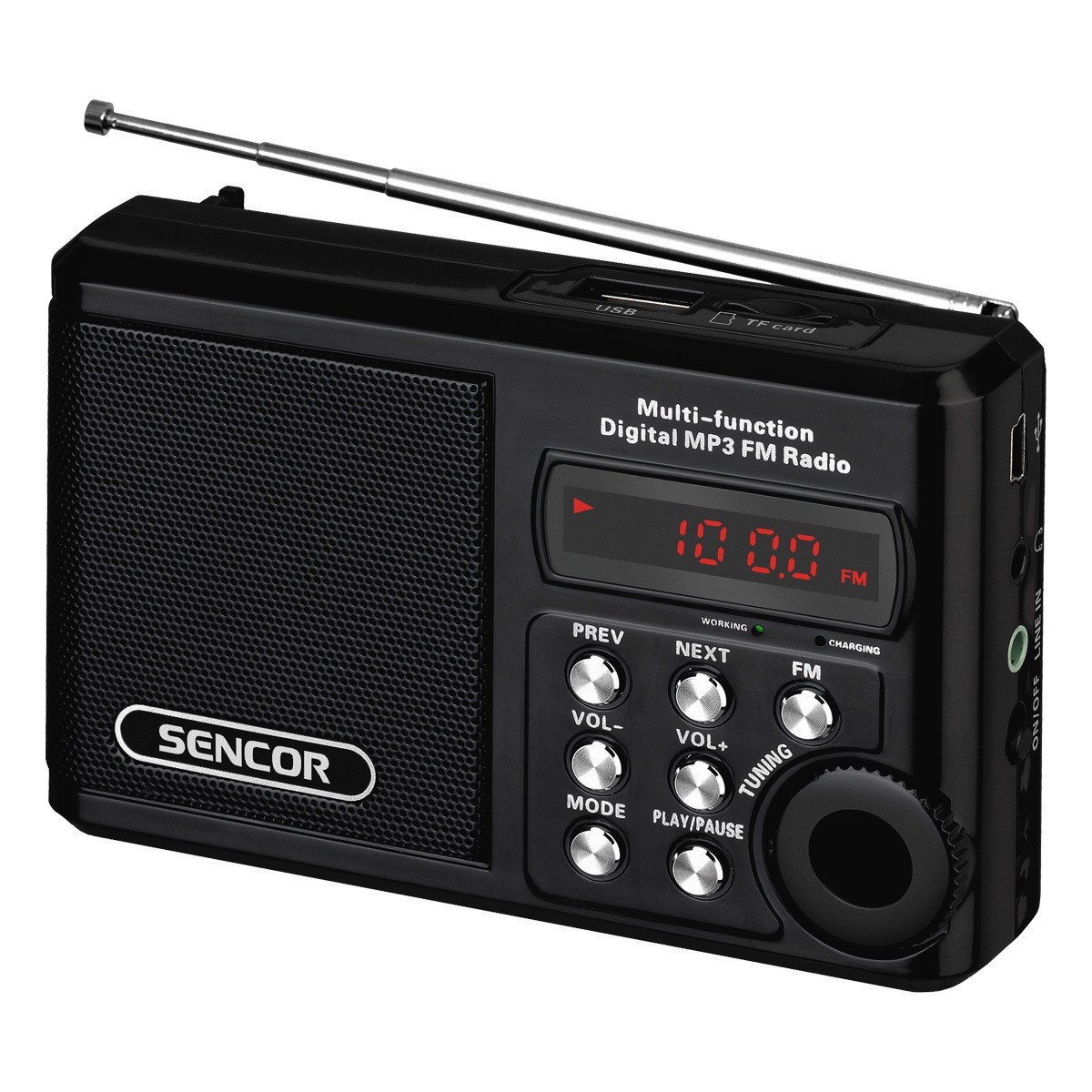 Prenosni radio MP3 SRD 215 (črn) z USB, SD in 10h baterijo