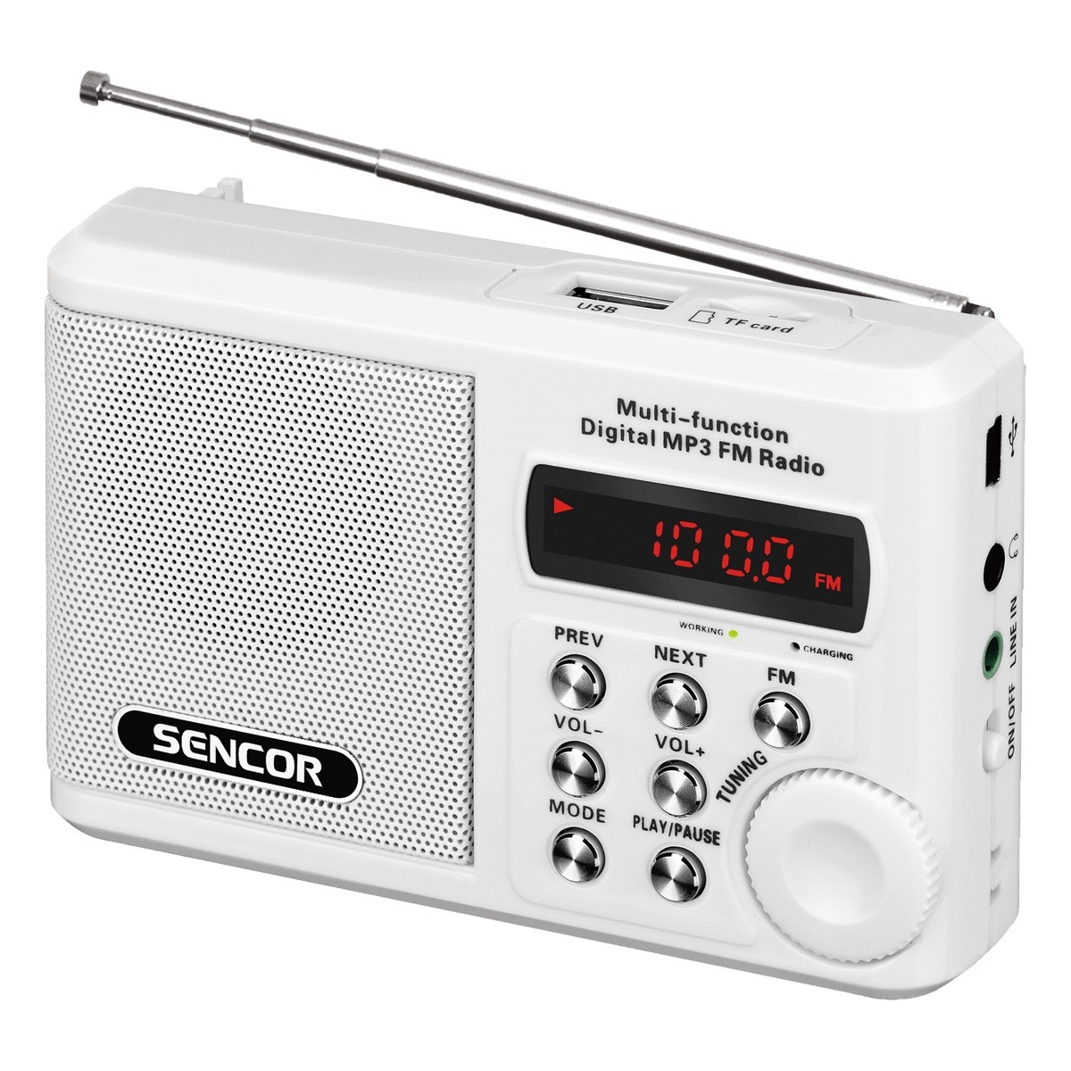 Prenosni radio MP3 SRD 215 (bel) z USB, SD
