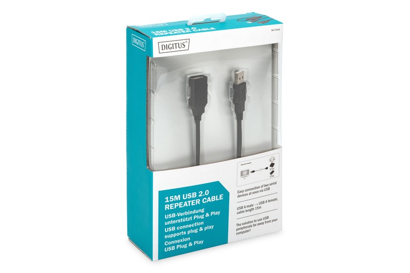 Aktivni USB 2.0 HighSpeed podaljšek A/A črn, 15m 5
