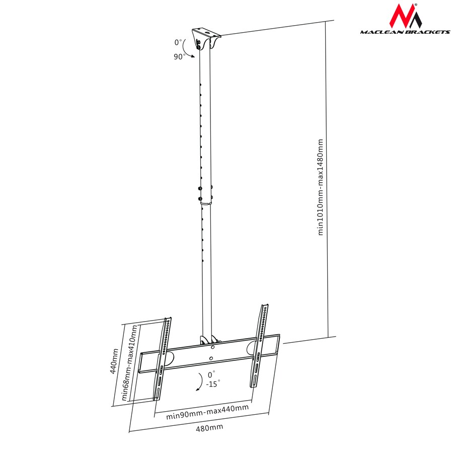 Stropni nosilec za TV Maclean MC-631, 32-65", 50 kg 5