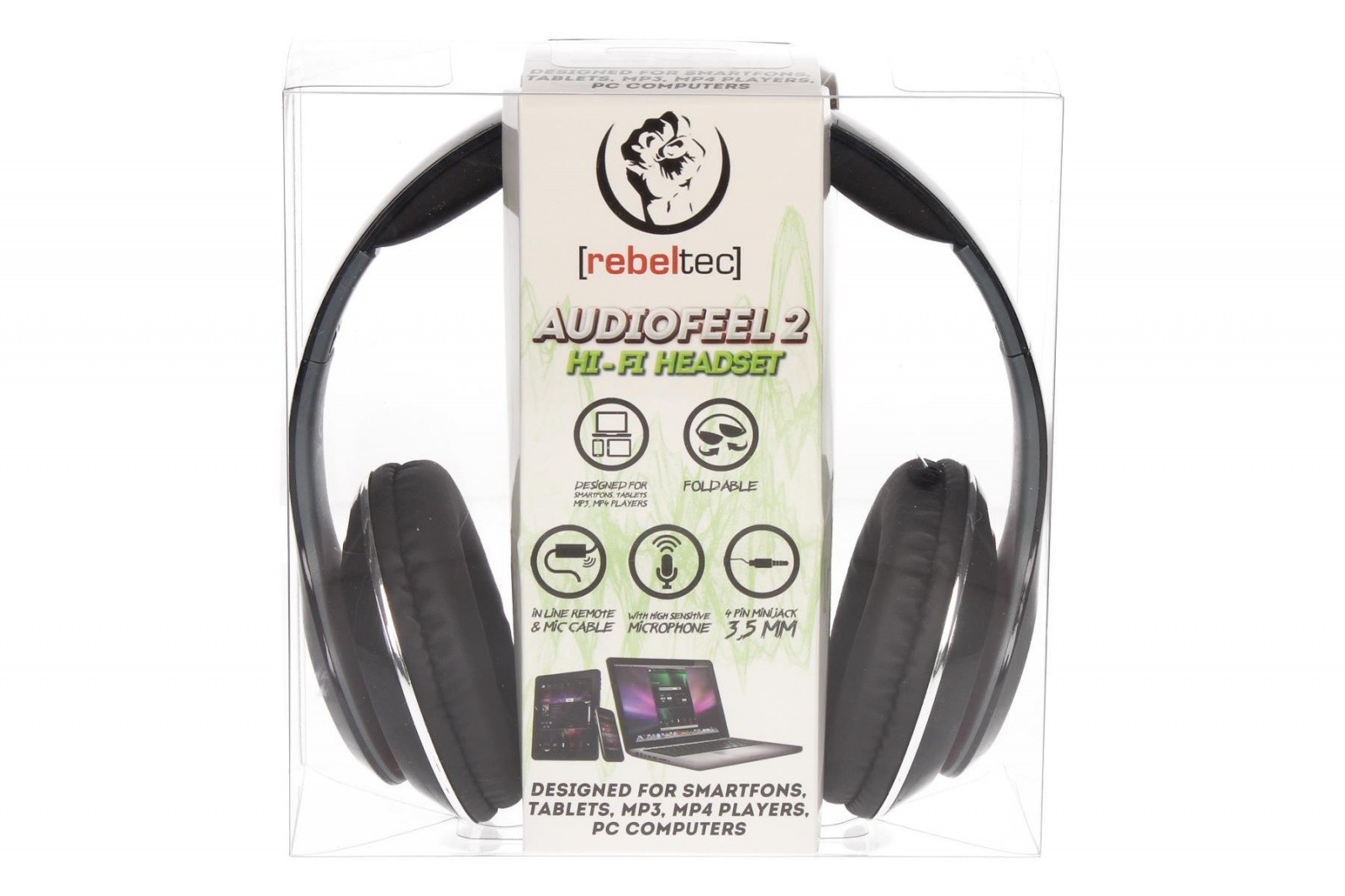 Stereo slušalke z mikrofonom AUDIOFEEL2 BLACK, 4-pin mini jack
