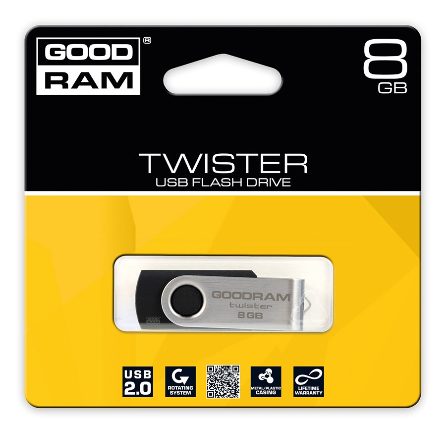 GOODRAM USB 2.0 ključ, 8GB, TWISTER, črn