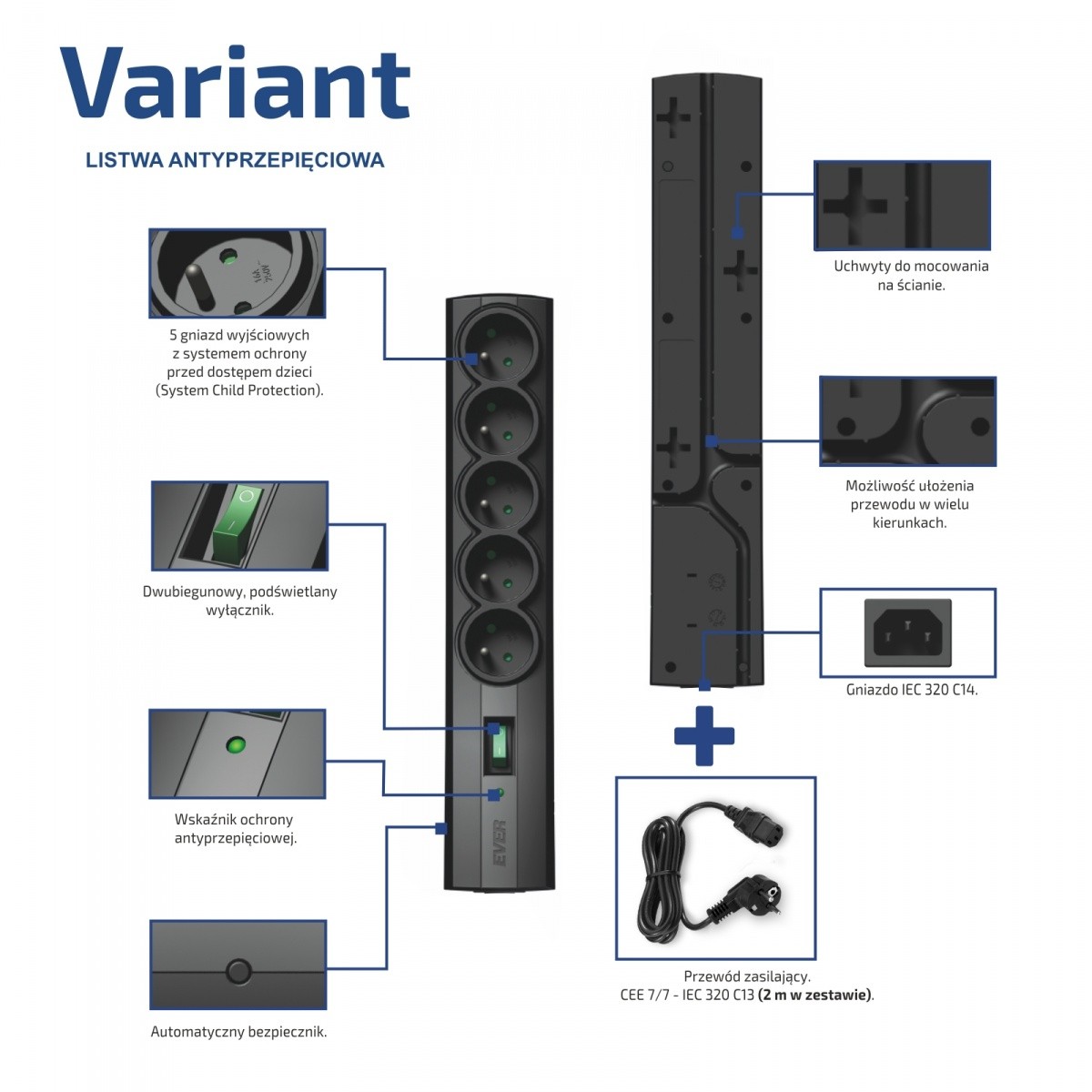 EVER Listna napajalna letev VARIANT, 2m 2
