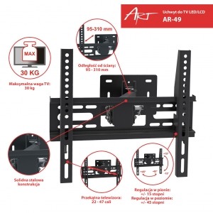 Stenski nosilec za LCD/LED AR-49, 22-47", 30kg, nastavljiv 2