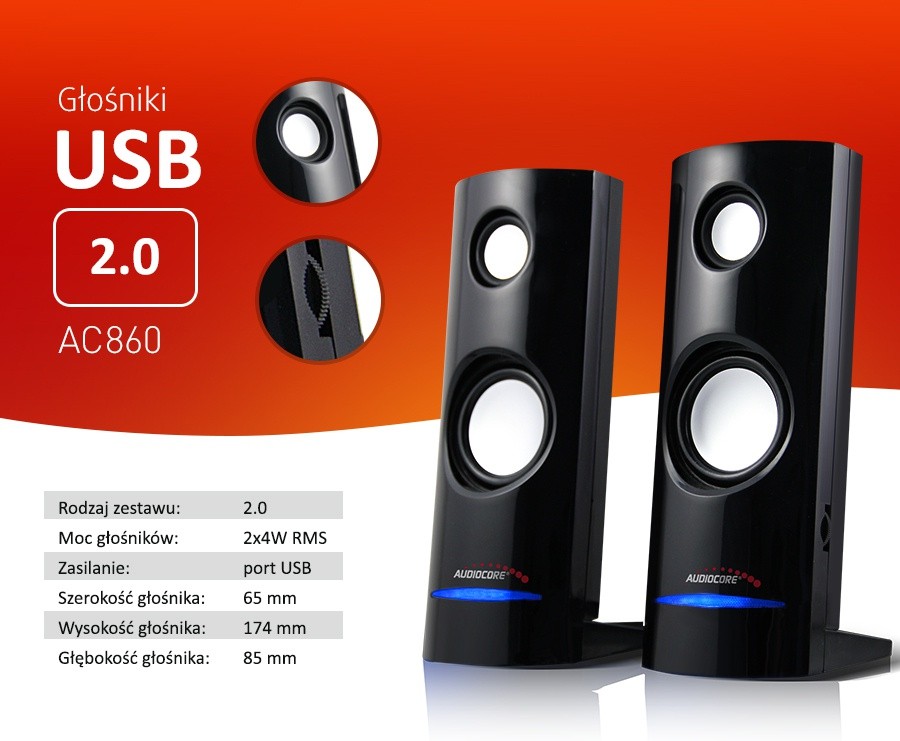Računalniški zvočniki 8W USB AC860, črni 8